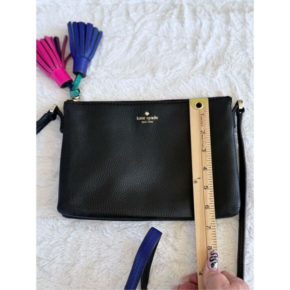 Kate Spade Black 100% Leather Crossbody Purse With Leather Tassels - Picture 13 of 15